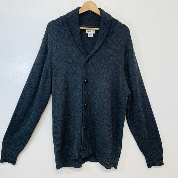 Haggar Cardigan Men XL Button Up Gray Cotton Blend Grandpa Dad Retro Preppy Work - Picture 1 of 9